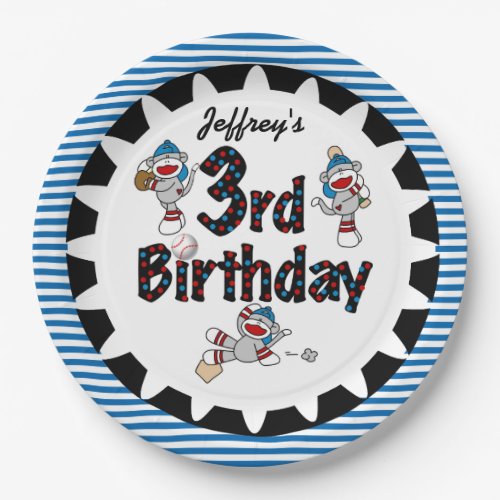 Monkey Baseball 3rd Happy Birthday Paper Plates