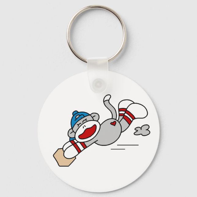 Monkey Baseball Diving into Base Keychain (Front)