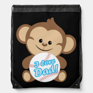 Monkey Baseball I Love Dad Drawstring Bag