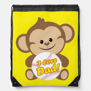 Monkey Baseball I Love Dad Drawstring Bag