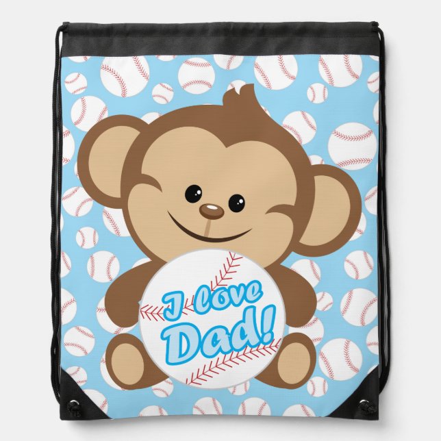 Monkey Baseball I Love Dad Drawstring Bag (Front)