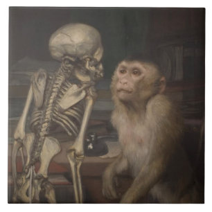 Monkey Before a Skeleton (by Gabriel von Max) Ceramic Tile