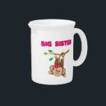 Monkey Big Sister Drink Pitcher<br><div class="desc">A cute monkey with a pink flower swings by her tail from a branch and pink text reads "Big Sister" on big sister T-shirts,  key chains,  cards,  stickers,  tote bags,  magnets,  mousepads,  pillows,  and other big sister apparel and gifts!</div>
