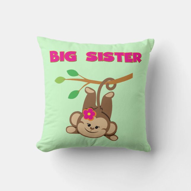 Monkey Big Sister Throw Pillow (Front)