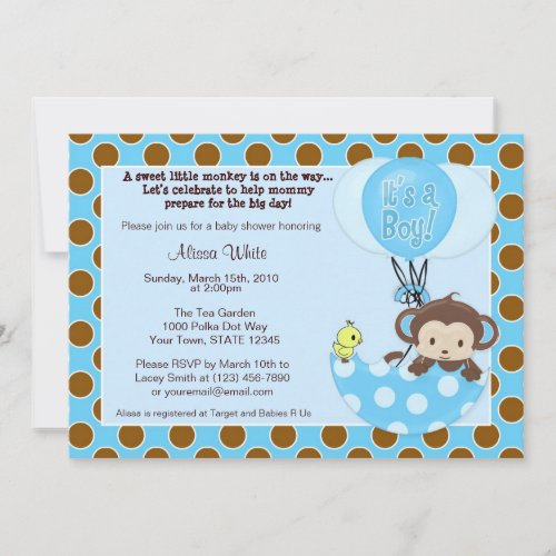 Monkey Birdie Umbrella Baby Shower Invitation