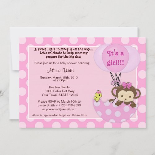 Monkey Birdie Umbrella Baby Shower Invitation