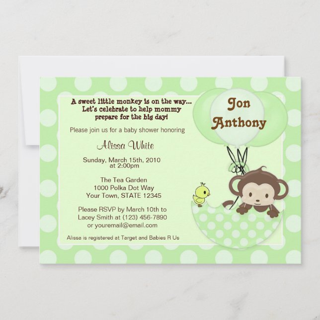 Monkey Birdie Umbrella Baby Shower Invitation (Front)
