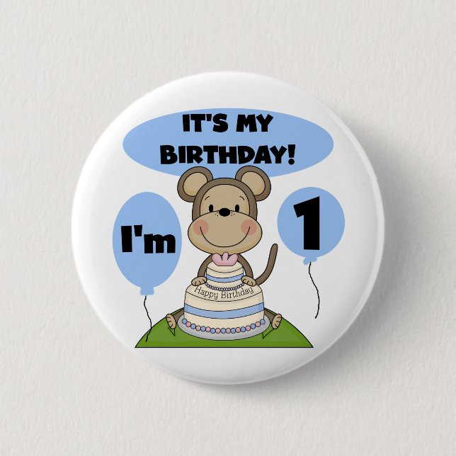 Monkey Birthday Boy 1st Pinback Button (Front)