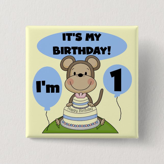 Monkey Birthday Boy 1st Pinback Button (Front)