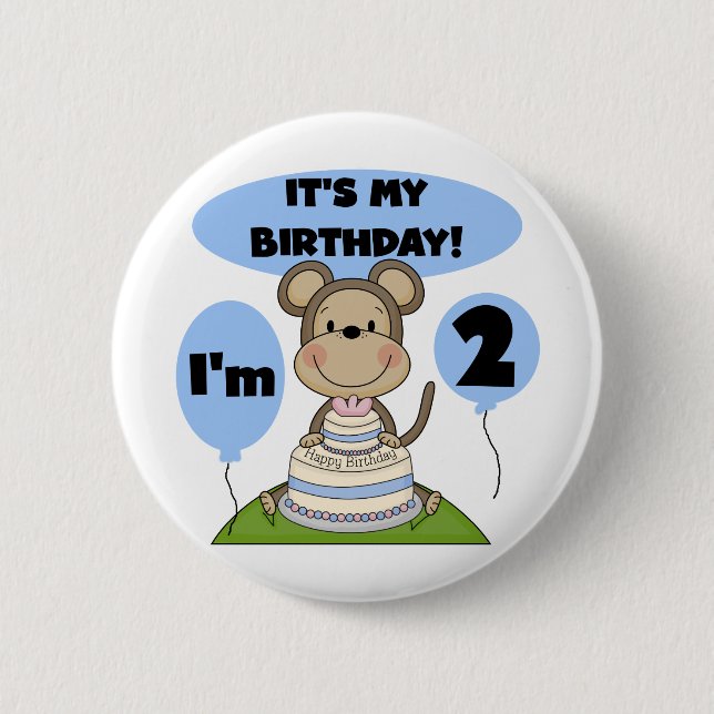 Monkey Birthday Boy 2nd Tshirts and Gifts Pinback Button (Front)
