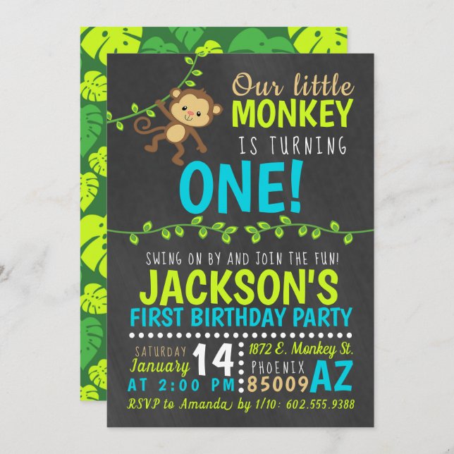 Monkey Birthday Invitation (Front/Back)