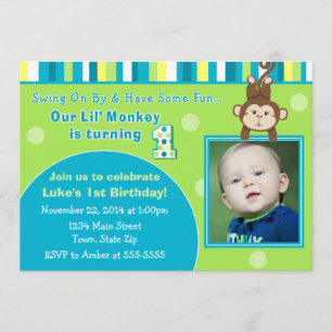 Monkey Birthday Invitation 5x7 Photo Card