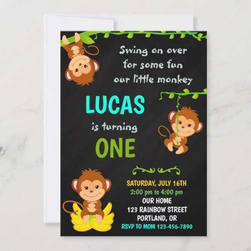 Monkey birthday invitation Boy 1st birthday party