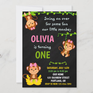 Monkey birthday invitation Girl 1st birthday party