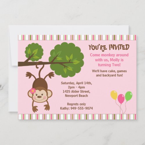 Monkey Birthday Invitation with Matching Envelope
