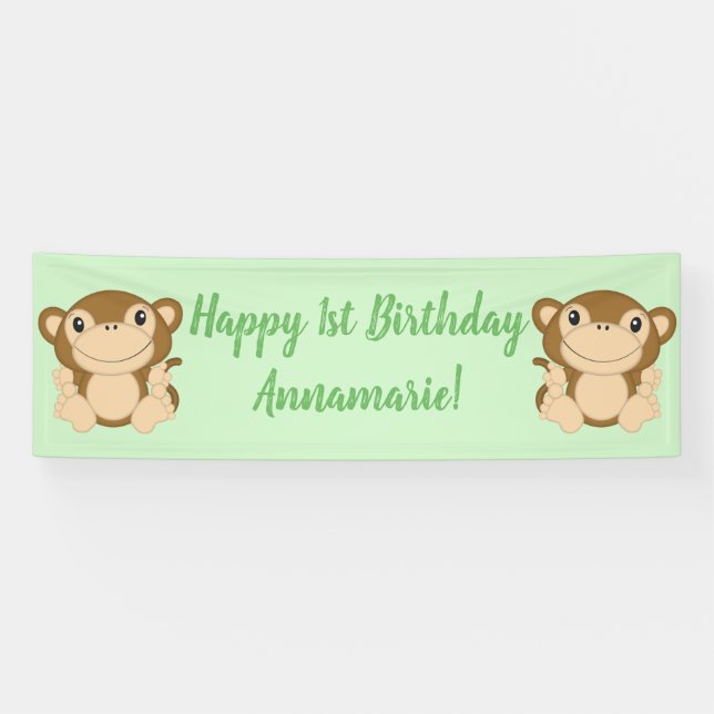 Monkey Birthday Party Green Banner (Horizontal)