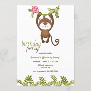 Monkey Birthday Party Invitation by CottonLamb at Zazzle