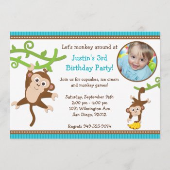 Monkey Birthday Party Invitation by eventfulcards at Zazzle