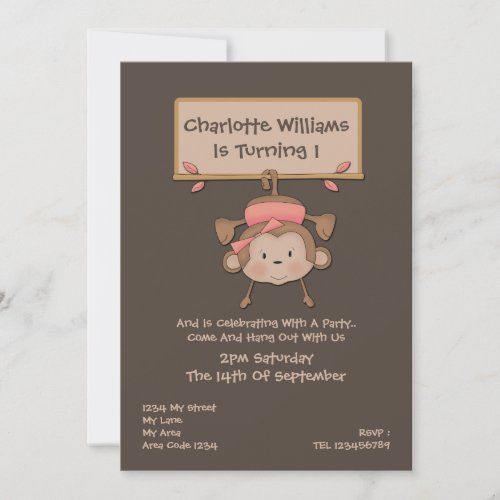 Monkey Birthday Party Custom Invite