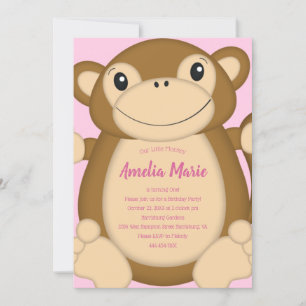 Monkey Birthday Party Pink Invitation
