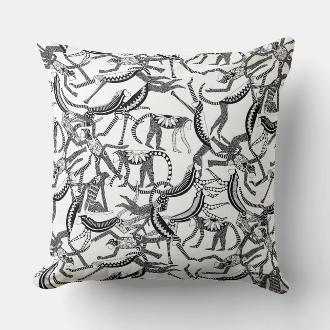monkey black white throw pillow (Front)