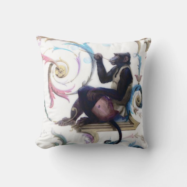 Monkey Blowing Bubbles Throw Pillow (Front)