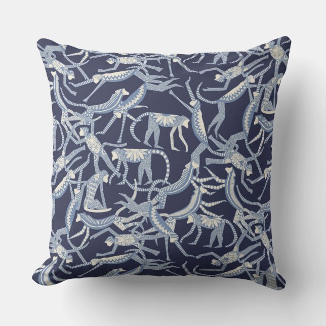 monkey blue throw pillow (Front)