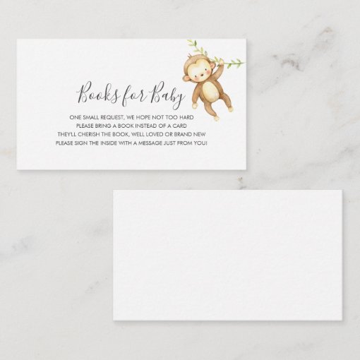 Monkey Book Request Baby Shower insert card | Zazzle
