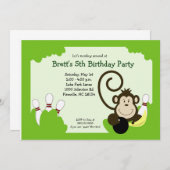 Monkey Bowl Bowling Party Birthday 5x7 Invitation (Front/Back)