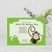 Monkey Bowl Bowling Party Birthday 5x7 Invitation (Standing Front)