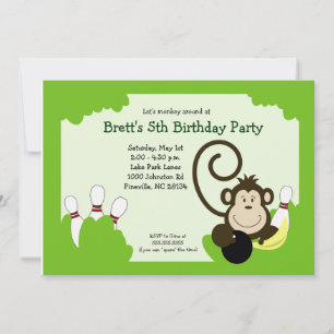 Monkey Bowl Bowling Party Birthday 5x7 Invitation
