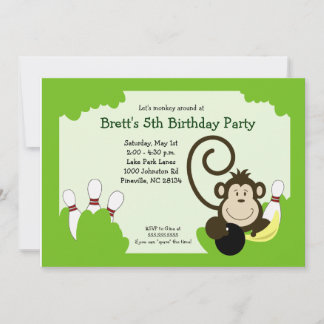 Monkey Bowl Bowling Party Birthday 5x7 Invitation