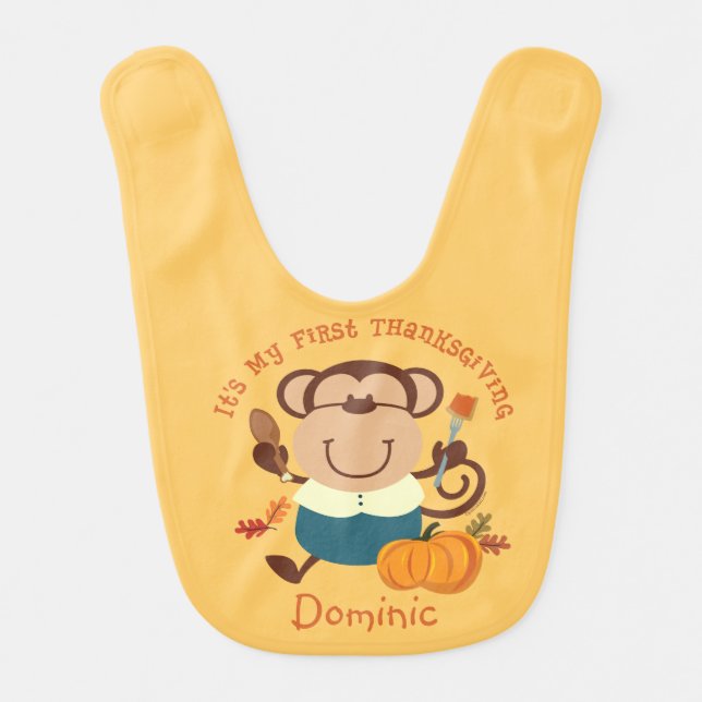 Monkey Boy 1st Thanksgiving Bib (Front)