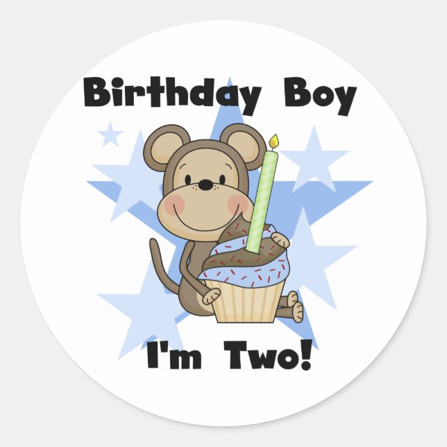 Monkey Boy 2nd Birthday Tshirts and Gifts Classic Round Sticker (Front)