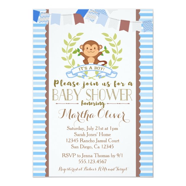 Monkey Boy Baby Shower Invitation
