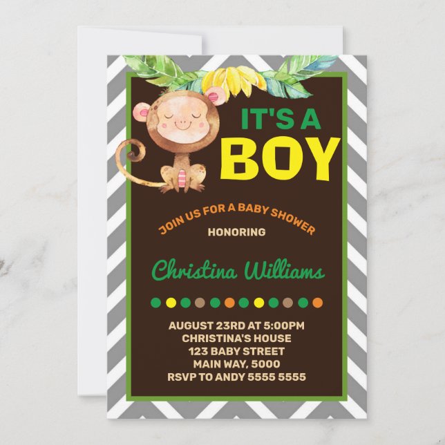 Monkey Boy Baby Shower Jungle Invitation (Front)