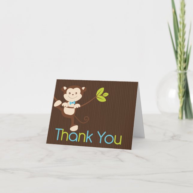 Monkey Boy Baby Shower Thank You Card (Front)