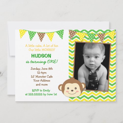 Monkey Boy Birthday Invitations