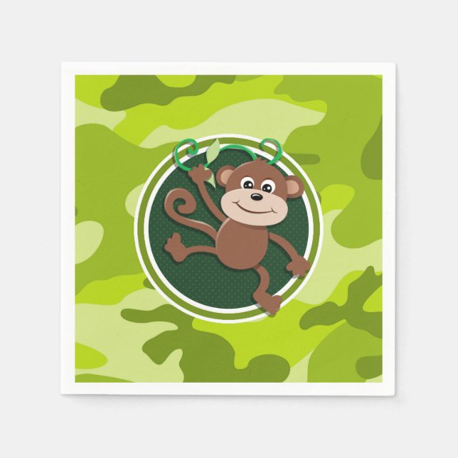 Monkey; bright green camo, camouflage napkins (Front)