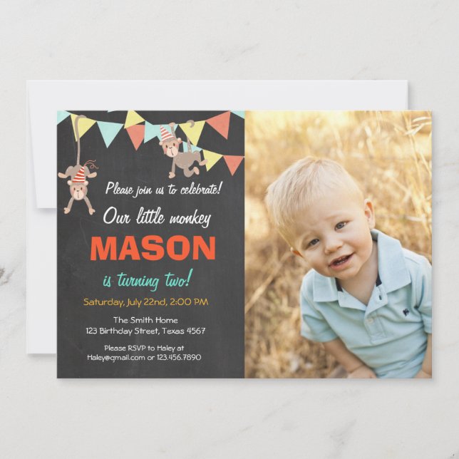Monkey Bunting Birthday Party Invitation (Front)
