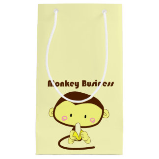 Monkey Business Brown and Yellow Chimp Cartoon Small Gift Bag