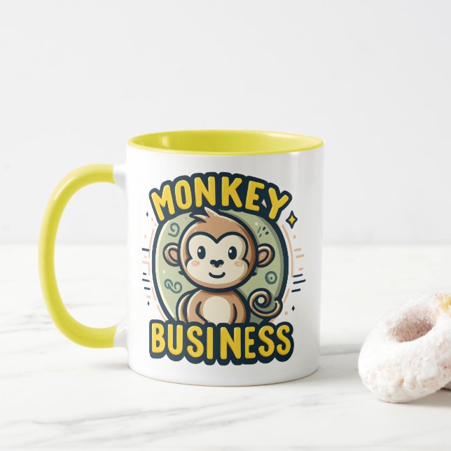 Monkey Business Cute Cartoon Playfulness Mug (With Donut)