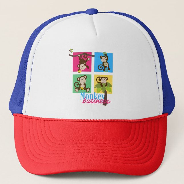 Monkey Business Funny Animal Design Trucker Hat (Front)