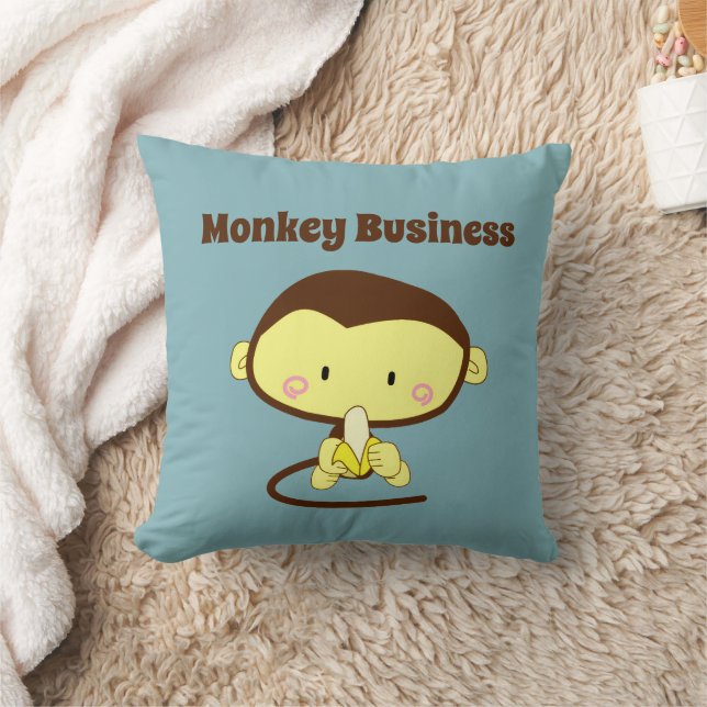 Monkey Business Funny Cartoon Monkey Design Throw Pillow (Blanket)
