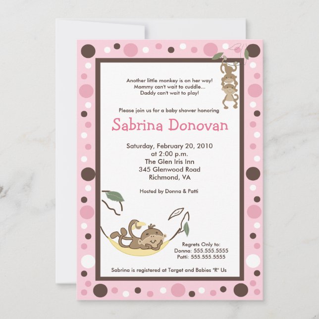 Monkey Business Mod Trendy baby shower 5 x7 Invitation (Front)