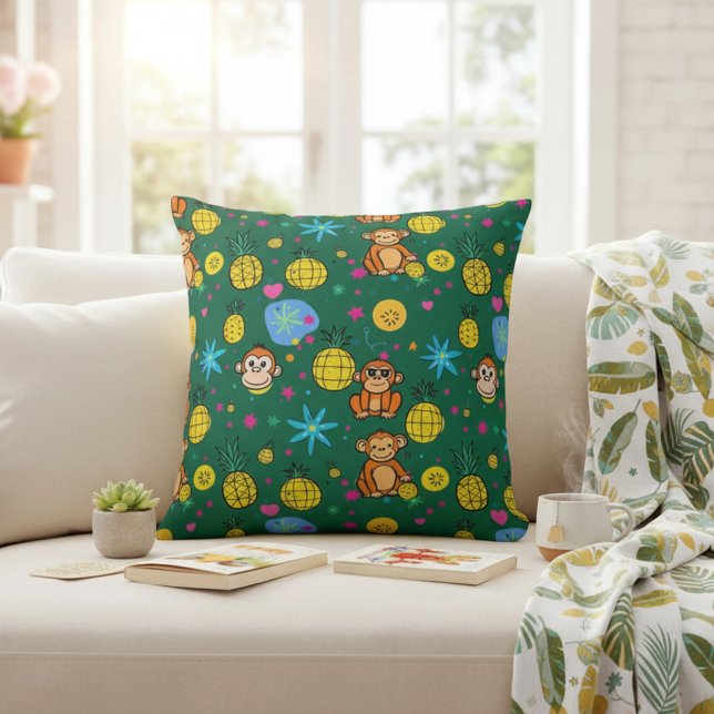 Monkey Business Pattern Throw Pillow (Creator Uploaded)