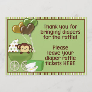 Monkey Carriage Grn Baby Shower Diaper Raffle Sign Invitation