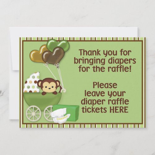 Monkey Carriage Grn Baby Shower Diaper Raffle Sign Invitation