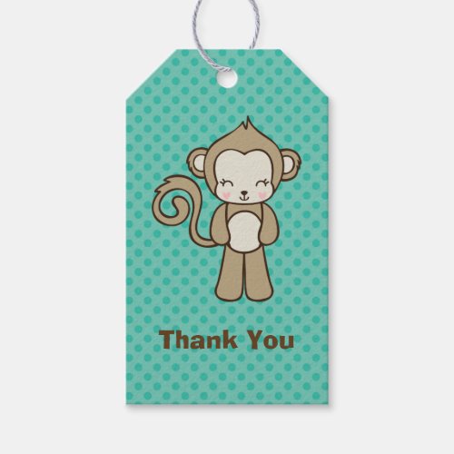 Monkey Cartoon Kawaii And Cute Thank You Gift Tags