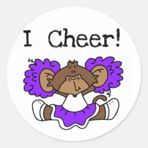 Monkey Cheerleader Purple and White Classic Round Sticker